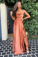 Load image into Gallery viewer, A Line Spaghetti Straps Blush Long Formal Dress with Split Front