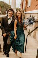 Load image into Gallery viewer, Sparkly Green Beaded Mermaid V-Neck Backless Long Formal Dress