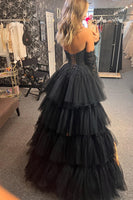 Load image into Gallery viewer, Purple High Low Detachable Sleeves Corset Formal Dress with Lace