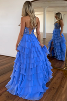 Load image into Gallery viewer, Fuchisa Sweetheart Corset Ruffled Formal Dress with Slit