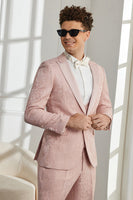Load image into Gallery viewer, Silm Fit Peak Lapel Light Pink Jacquard Men&#39;s Formal Suits