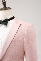 Load image into Gallery viewer, Dark Blue 3 Piece Peak Lapel Jacquard One Button Men&#39;s Prom Tuxedo