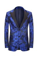 Load image into Gallery viewer, Peak Lapel Jacquard Royal Blue Single Breasted Men&#39;s Formal Blazer