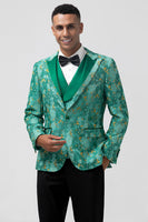 Load image into Gallery viewer, Green Peak Lapel Jacquard One Button 3 Piece Men&#39;s Formal Suits