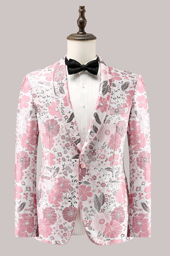 Pink Shawl Lapel Jacquard One Button Men's Formal Blazer