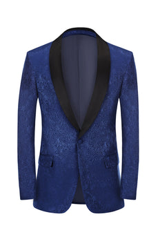 Royal Blue Jacquard One Button Shawl Lapel Prom Homecoming Blazer