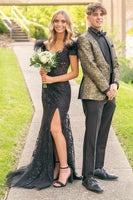 Load image into Gallery viewer, Golden Black Jacquard 2 Piece Shawl Lapel Formal Suits