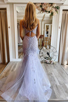 Load image into Gallery viewer, Lilac Mermaid Spaghetti Straps V Neck Corset Formal Dress with Appliques
