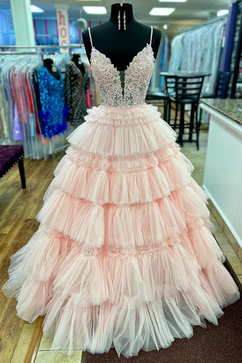 Sparkly Lilac Corset Beaded Long Tiered Formal Dress with Slit