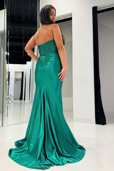 Glitter Dark Green Sweetheart Mermaid Long Formal Dress with Slit