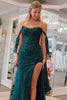 Load image into Gallery viewer, Sparkly Dark Green Floral Off-Shoulder Mermaid Long Formal Dress with Slit