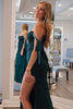 Load image into Gallery viewer, Sparkly Dark Green Floral Off-Shoulder Mermaid Long Formal Dress with Slit