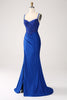 Load image into Gallery viewer, Glitter Royal Blue Mermaid Corset Long Formal Dress with Appliques