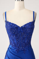 Load image into Gallery viewer, Glitter Royal Blue Mermaid Corset Long Formal Dress with Appliques