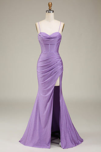Satin Spaghetti Straps Lilac Formal Dress with Corset