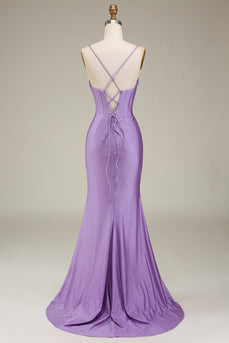 Satin Spaghetti Straps Lilac Formal Dress with Corset