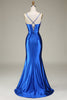 Load image into Gallery viewer, Royal Blue Satin Ruched Mermaid Long Formal Dress With Slit