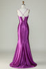 Load image into Gallery viewer, Royal Blue Satin Ruched Mermaid Long Formal Dress With Slit