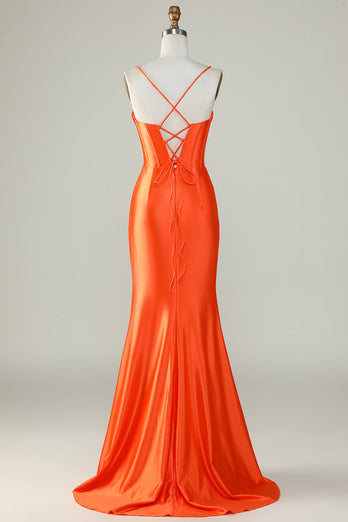 Royal Blue Satin Ruched Mermaid Long Formal Dress With Slit