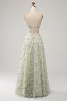 Load image into Gallery viewer, Light Green Floral Corset A-Line Formal Dress with Slit