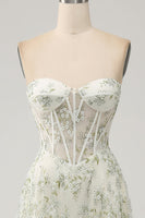 Load image into Gallery viewer, Light Green Floral Corset A-Line Formal Dress with Slit