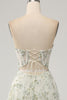 Load image into Gallery viewer, Light Green Floral Corset A-Line Formal Dress with Slit