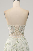 Load image into Gallery viewer, Light Green Floral Corset A-Line Formal Dress with Slit