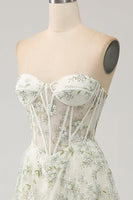 Load image into Gallery viewer, Light Green Floral Corset A-Line Formal Dress with Slit