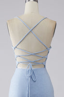 Load image into Gallery viewer, Sparkly Light Blue Ruched Mermaid Formal Dress with Slit