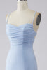 Load image into Gallery viewer, Sparkly Light Blue Ruched Mermaid Formal Dress with Slit