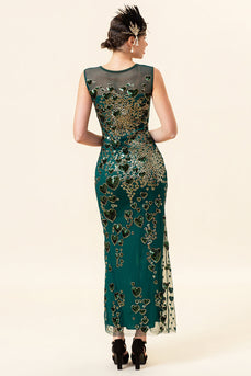 Sheath Round Neck Dark Green Love Heart Beaded Formal Dress