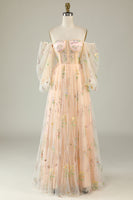 Load image into Gallery viewer, Green Off The Shoulder Long Sleeves A-Line Formal Dress