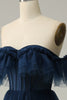 Load image into Gallery viewer, Navy Off the Shoulder A-Line Tulle Ruffled Long Formal Dress