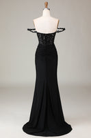 Load image into Gallery viewer, Off the Shoulder Black Sparkly Mermaid Formal Dress