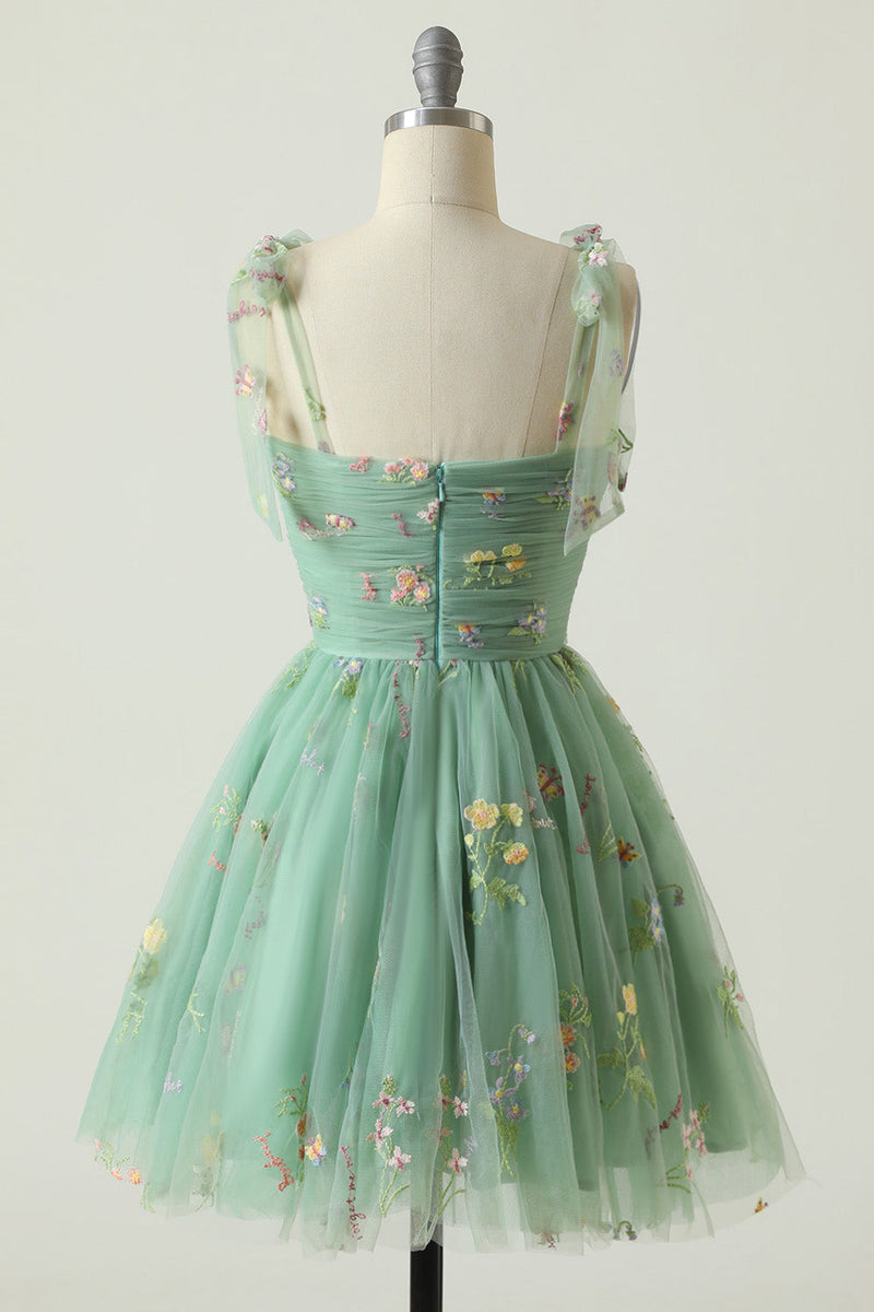 Load image into Gallery viewer, Cute A Line Spaghetti Straps Champagne Semi Formal Dresses with Embroidery