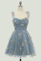 Load image into Gallery viewer, Cute A Line Spaghetti Straps Champagne Semi Formal Dresses with Embroidery