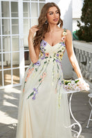 Load image into Gallery viewer, Spaghetti Straps Green Long Formal Dress With 3D Flowers