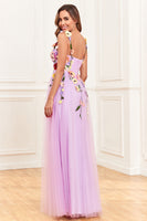 Load image into Gallery viewer, Purple Spaghetti Straps Long Formal Dress With 3D Flowers