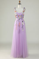 Load image into Gallery viewer, Purple Spaghetti Straps Long Formal Dress With 3D Flowers