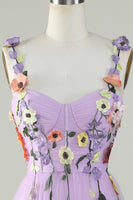 Load image into Gallery viewer, Purple Spaghetti Straps Long Formal Dress With 3D Flowers