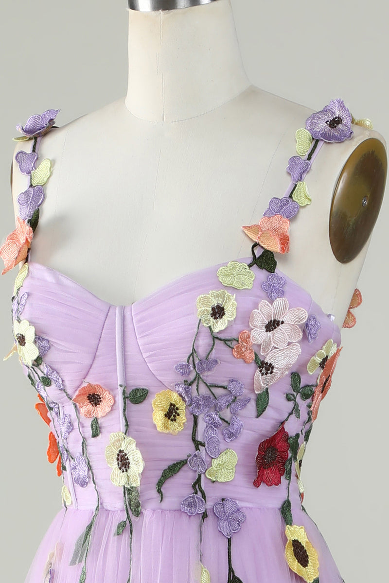 Load image into Gallery viewer, Purple Spaghetti Straps Long Formal Dress With 3D Flowers