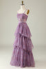 Load image into Gallery viewer, Purple Floral Tulle Ruffled A Line Corset Formal Dress