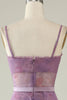 Load image into Gallery viewer, Purple Floral Tulle Ruffled A Line Corset Formal Dress
