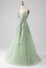 Load image into Gallery viewer, Sage A-Line Long Tulle Corset Formal Dress with Detachable Sleeves