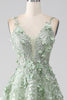 Load image into Gallery viewer, Sage A-Line Long Tulle Corset Formal Dress with Detachable Sleeves