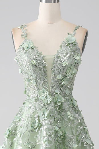 Sage A-Line Long Tulle Corset Formal Dress with Detachable Sleeves