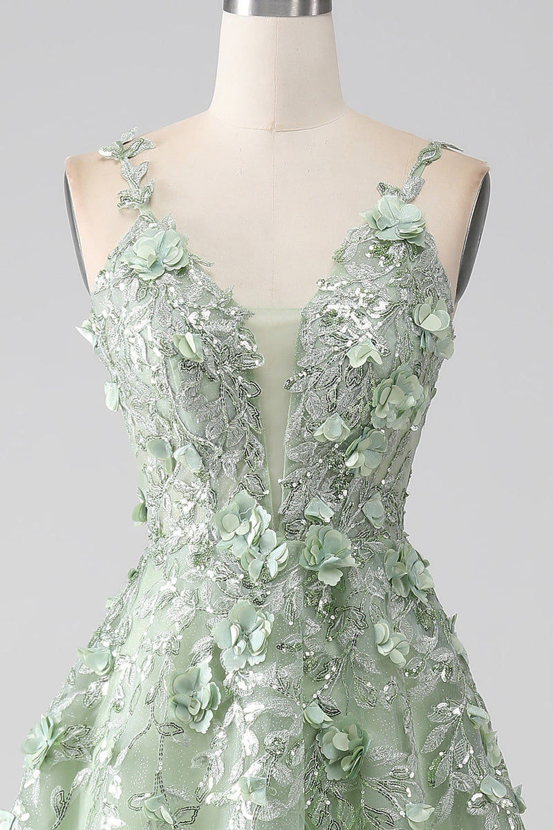 Load image into Gallery viewer, Sage A-Line Long Tulle Corset Formal Dress with Detachable Sleeves