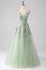 Load image into Gallery viewer, Sage A-Line Long Tulle Corset Formal Dress with Detachable Sleeves