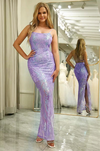 Light Purple Backless Formal Dress with Sequins