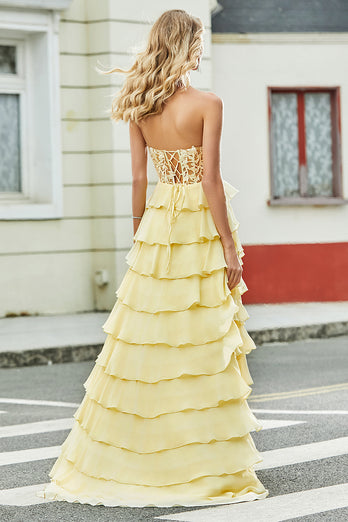 Yellow Sweetheart Tiered Formal Dress